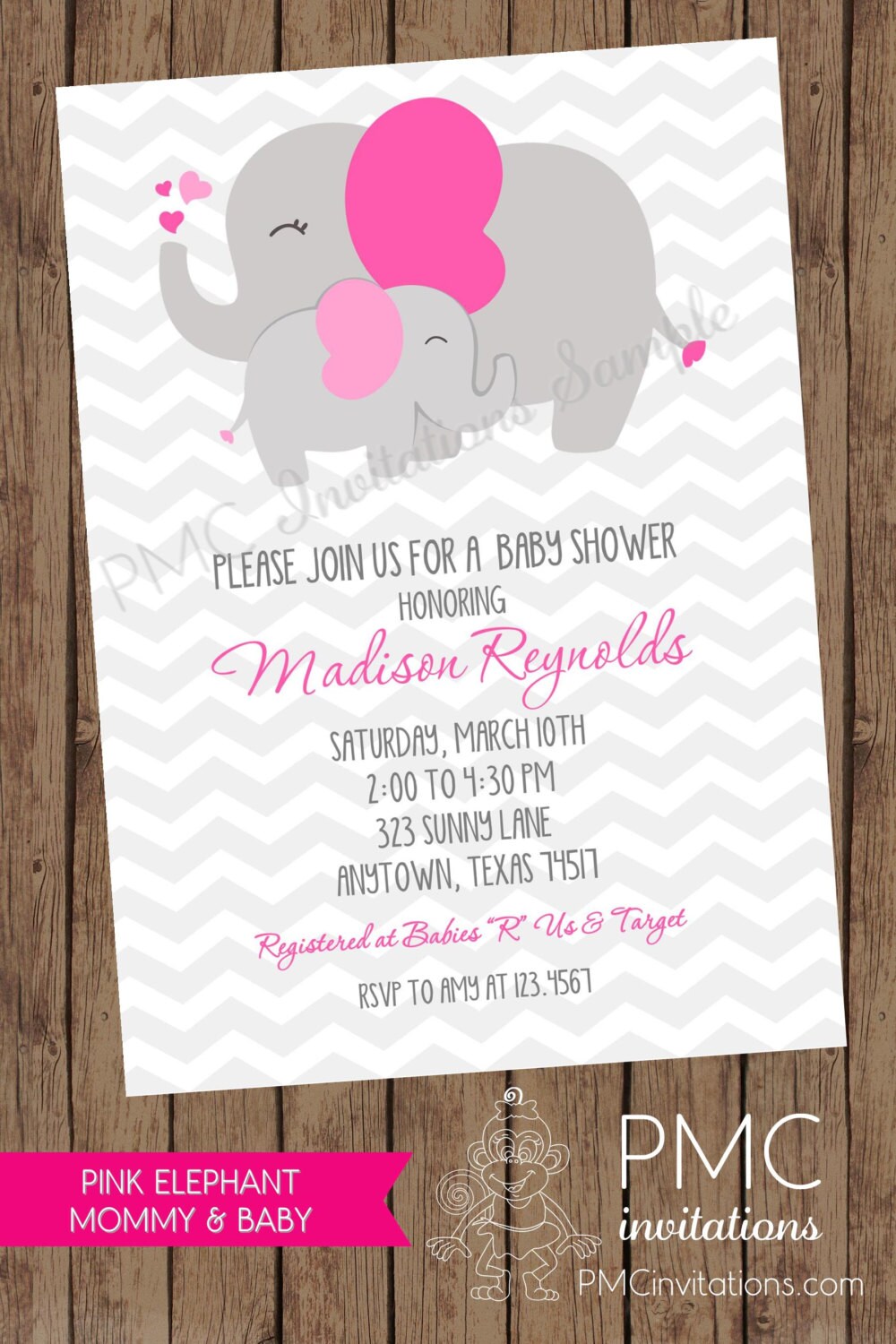 Grey Chevron Elephant Baby Shower Invitations 1.00 each with