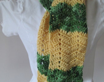 Cornmeal Yellow and Green Tones, Chevron Scarf, Ready to Ship