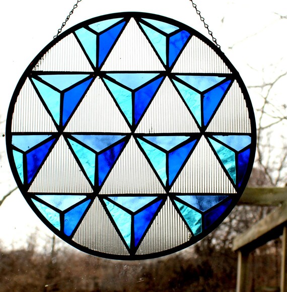 Three Shades Of Blue Stained Glass Window Panel Home By
