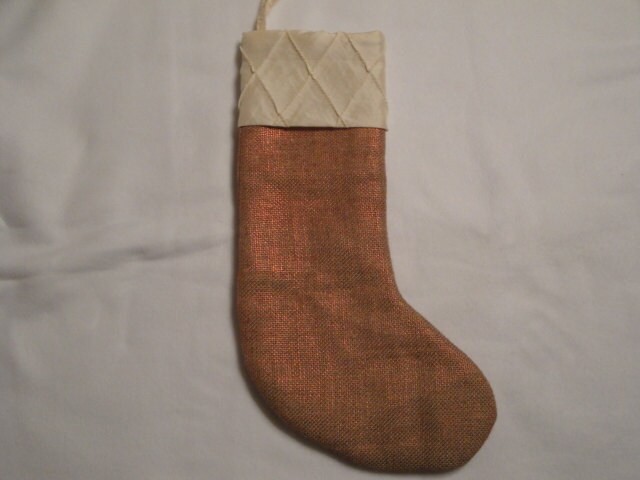 Natural/Red Shiny Burlap Christmas Stocking