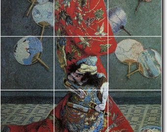 S-M-L-XL Custom Ceramic Women Painting Tile Mural. La Japonaise Camille Monet In Japanese Costume By Claude Monet
