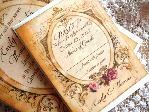 Romantic Vintage Wedding Invitation Suite Handmade by