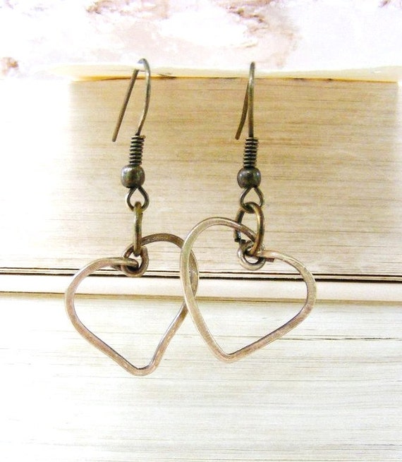 Heart Earrings Wire Wrapped Antique Brass by meiguidesigns on Etsy