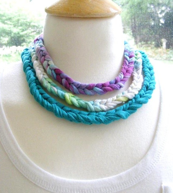 Tie Dye Crochet TShirt Yarn Neckace by meiguidesigns on Etsy