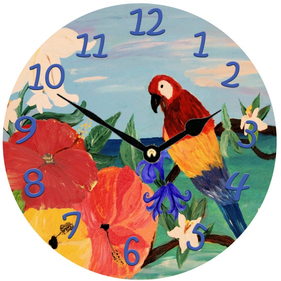 Parrot Garden Tropical wall clock from my art