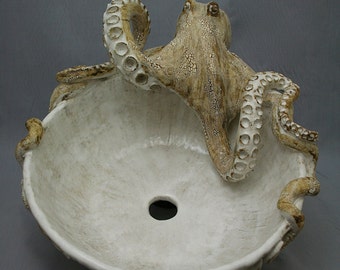 Large Hand made Ceramic Octopus Vessel Sink by Shayne Greco Beautiful Mediterranean Pottery