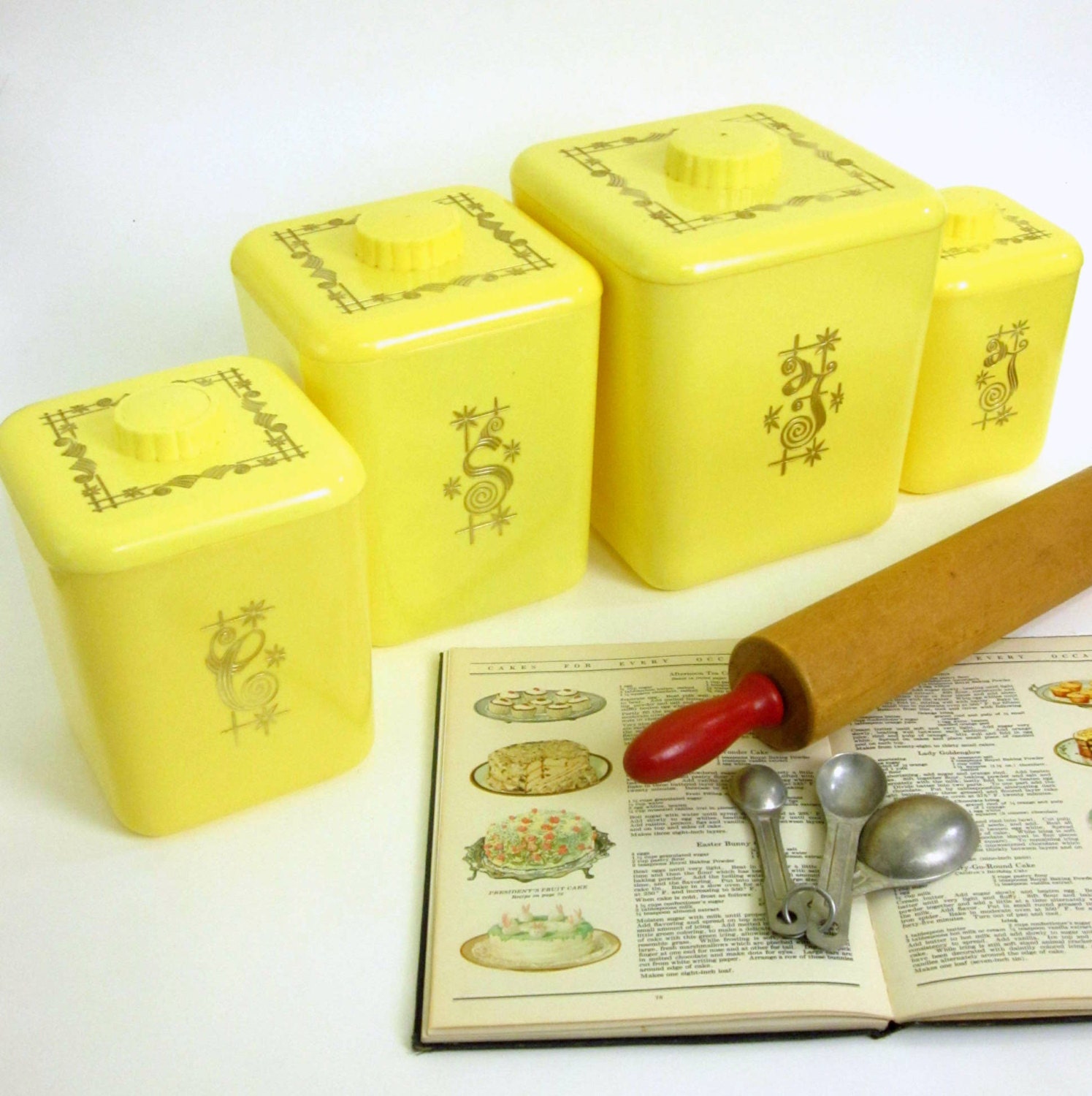 Lustro Ware Nesting Canister Set 50s / Retro Lemon Yellow