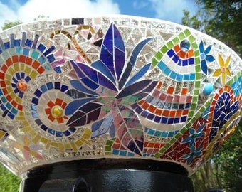 Mosaic Ice Bucket - Plant Stand - Party Bowl holds 30 bottles - mosaic leadlight glass bright colours