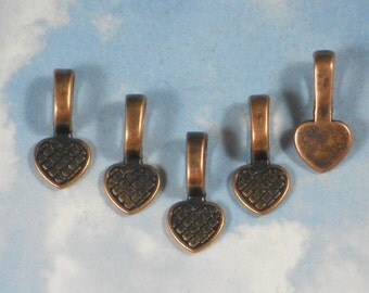50 Copper Large 21mm Heart Glue On Bails 10mm Flat Pads Create Your own Necklace Pendant (P1231 -50)