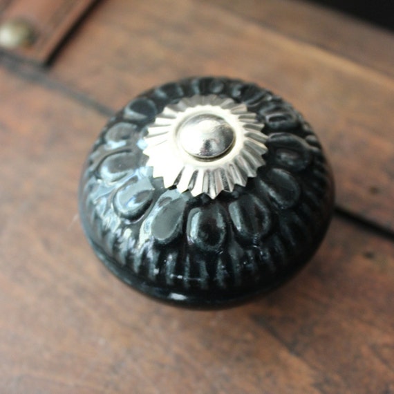 Large Black Ceramic Drawer Knobs Black Knobs CK59
