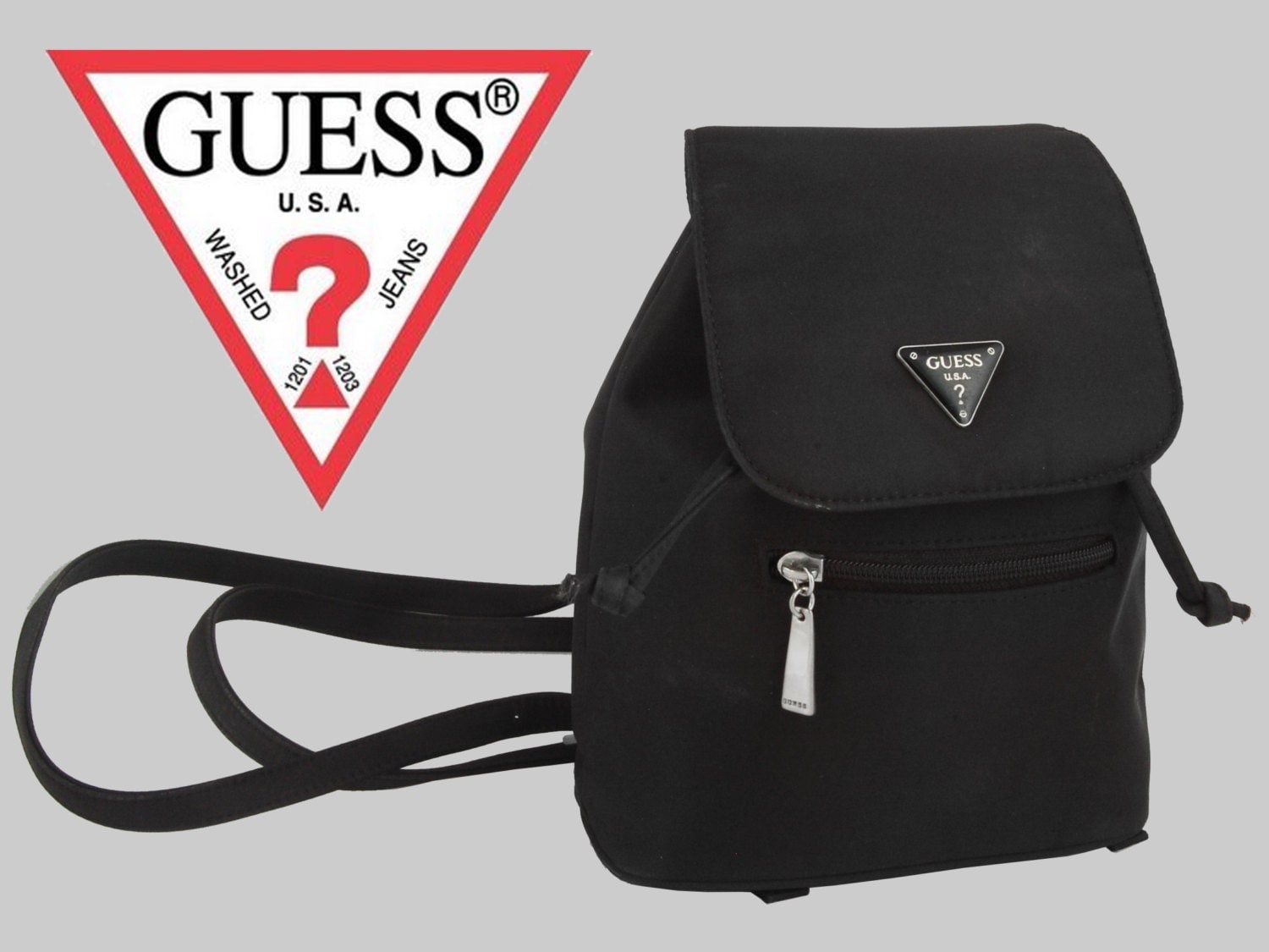 90s GUESS Mini Backpack in Black Nylon