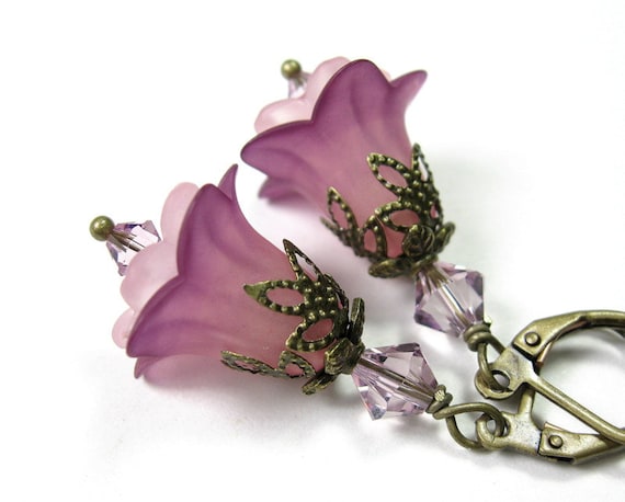 Flower Earrings, Amethyst, Pink, Swarovski Jewelry, Lucite Flower Earrings, Womens Accessories, For Her, Hostess Gifts, Stocking Stuffers