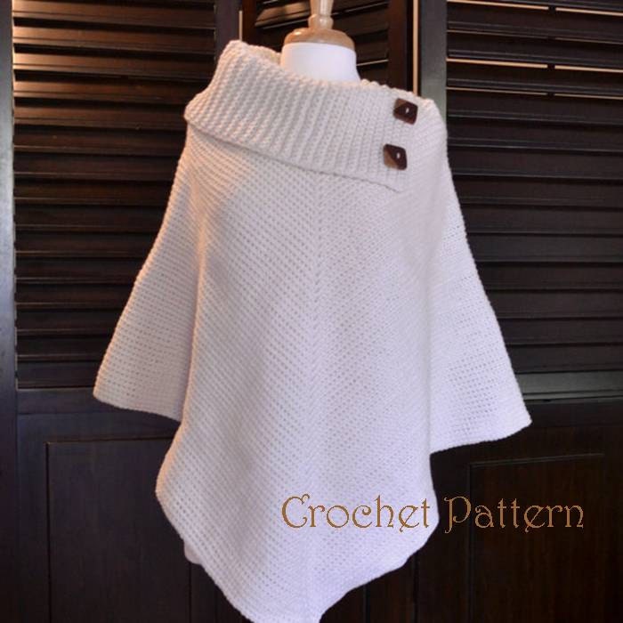 Crochet Poncho Pattern Cowl Neck Poncho Womens Poncho