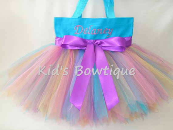 Aqua Personalized Rainbow Fairy Monogrammed Tutu Tote Bag - Personalized Tutu Bag