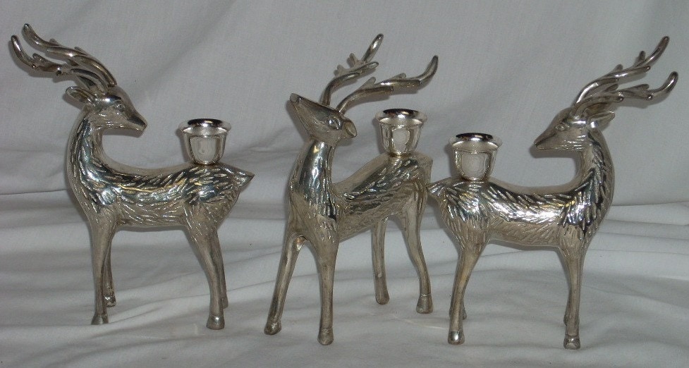 Silver Plate Reindeer Candle Holders Candelabra Christmas