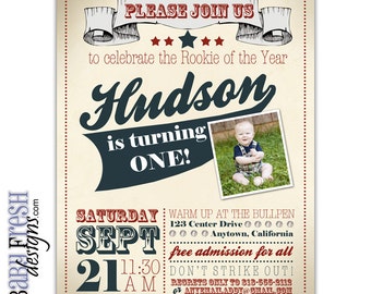 Rookie of the Year Baseball Birthday Invitation • Vintage Baseball Birthday Invite • PRINTED ON CARDSTOCK