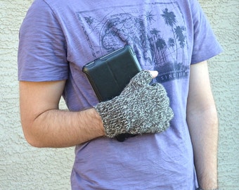 Men's fingerless gloves 100% wool brown tan natural fiber warm gloves gift for him Fathers Day Christmas birthday