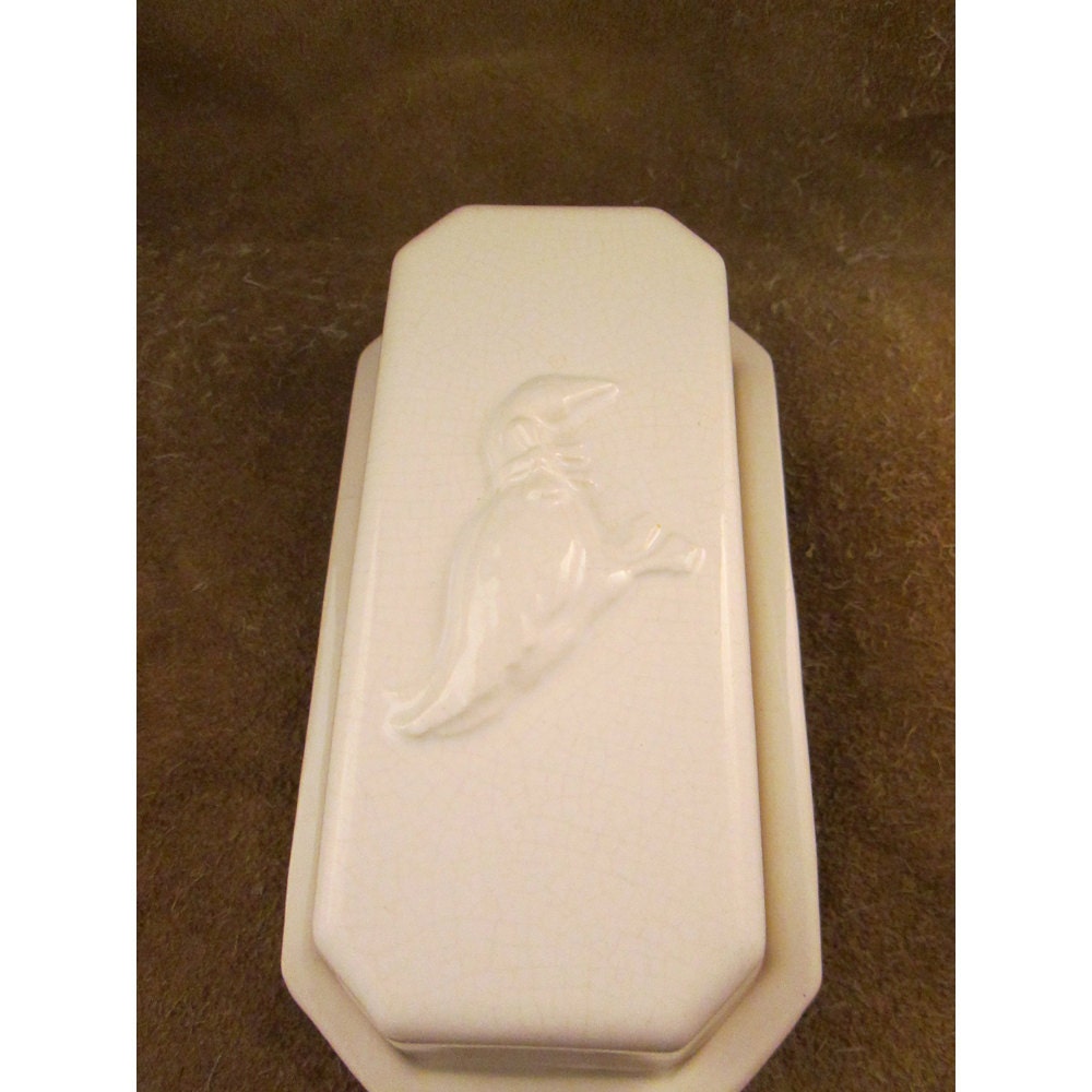 All White Country Goose Covered Quarter Pound Butter Dish 2 Piece