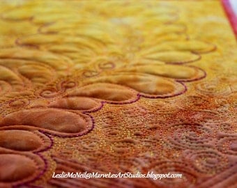 MarveLes SUMMER SUNSET Quilted feather table runner Home Decor Dining Decor Peach Pink Yellow Gold