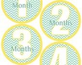 Baby Month Stickers Monthly Stickers Baby Boy Green and Yellow Chevron First Year Month Stickers Baby Shower Gift and Photo Prop - Jordan-T Il_170x135
