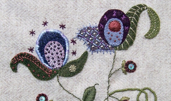 Jacobean Flower Wool Applique Hand Embroidery / Pattern