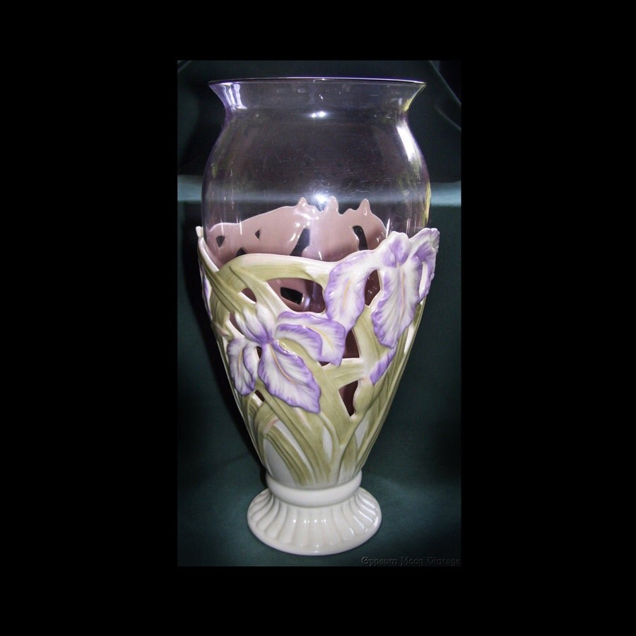 Vintage Lenox Pierced Iris Vase / 1980s Lenox Iris Two Piece