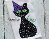 Witch Cat, Personalized Halloween Themed Embroidered Bodysuit or Shirt Il_170x135