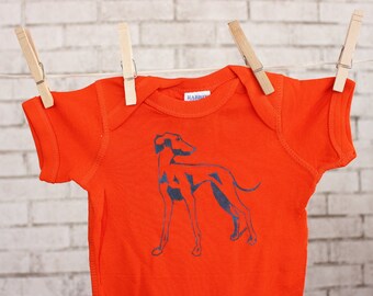 Italian Greyhound Baby One piece, Dog cotton baby bodysuit, infant creeper Orange onepiece screen-print shirt short sleeved Unisex clothing