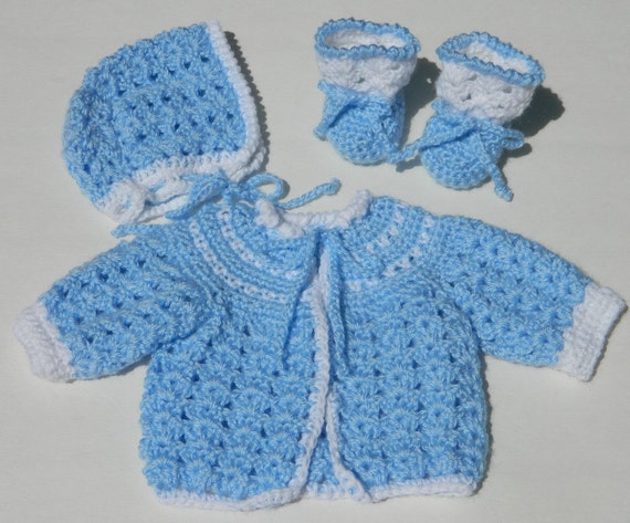 Crochet Baby Sweater Bonnet & Booties PDF Pattern by MsBobbies