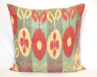 red, torques,light yellow, ikat pillow case, 20x20 inches or 50x50 cm, oriental decoration, ikat fabric, accent pillow, BEST PRICES for ikat