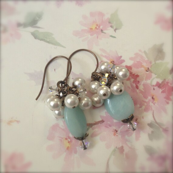 Pastel Blue Earrings Amazonite Cluster Dangle Earrings