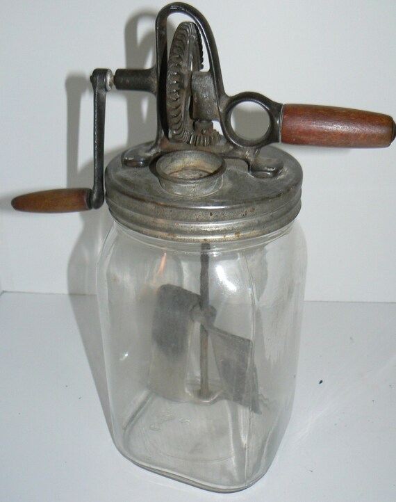 Antique BUTTER CHURN Metal Paddles Owens Illinois Embossed