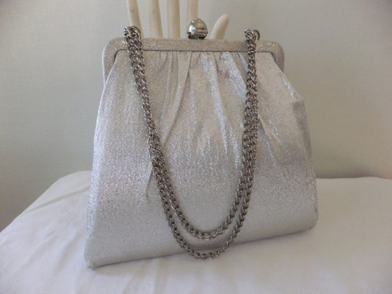 Vintage Silver Metallic Evening Bag Formal Retro Accessories