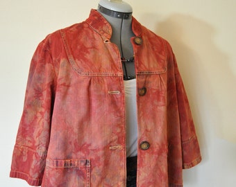 Red XL Denim JACKET - Cherry Red Orange Hand Dyed Upcycled Relativity Denim Swing Jacket - Adult Womens Size Extra Large XL (46" chest)