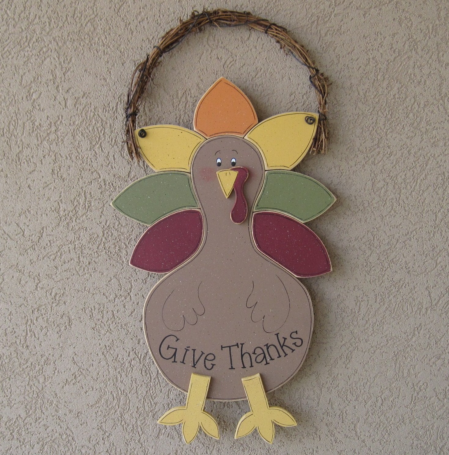 Hanging Turkey With Grapevine For Wall Door November