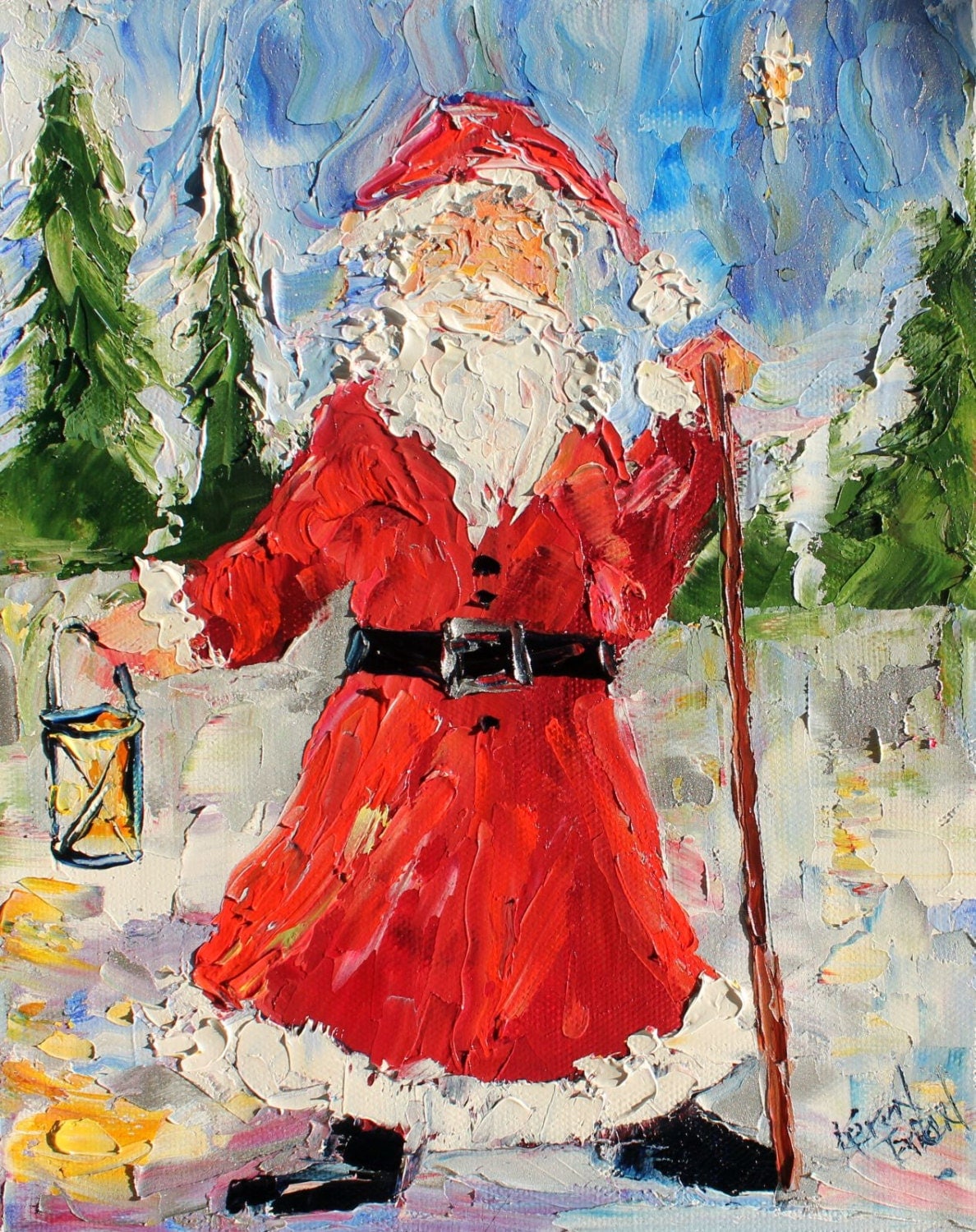 Original oil painting Santa Claus Holiday Christmas