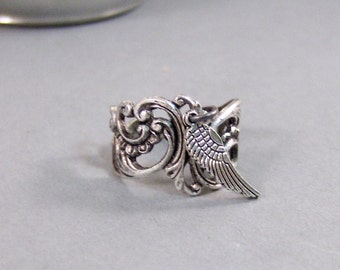 Angel's Wing,Ring,Angel,Wing,Angel Wing Ring,Silver,Guardian Angel,Antique Ring,Silver Ring,Key Ring,Gypsy,Angel Wing, valleygirldesigns.