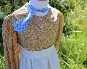 Girl's Simple Pioneer Dress w/ Half Apron and Bonnet Sizes 2-12