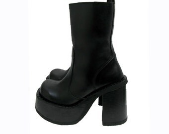 Vintage Muro Platform Boots Black Leather Stardust Club Kid Stacks Fits Womens US size 7