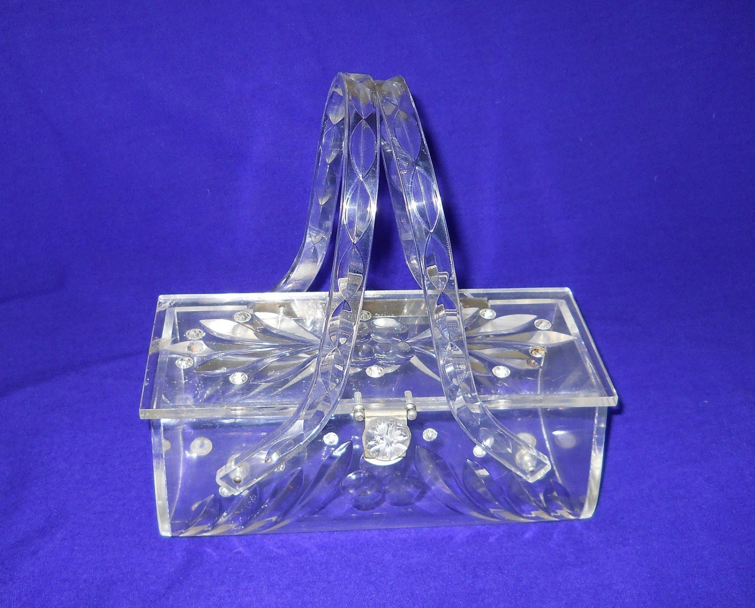 VINTAGE circa 1950.. Clear Lucite Purse with Rhinestones