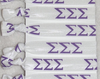 Set of 6 ready-made Sigma Sigma Sigma sorority Hair Ties FOE stretch foldover fold over elastic