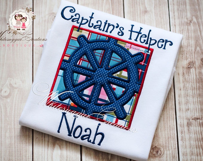Boys Ship Wheel Shirt - Custom Embroidered Navigator Shirt - Captain's Helper, Cruise Shirt, Baby Boy Outfit, Vacation Shirt