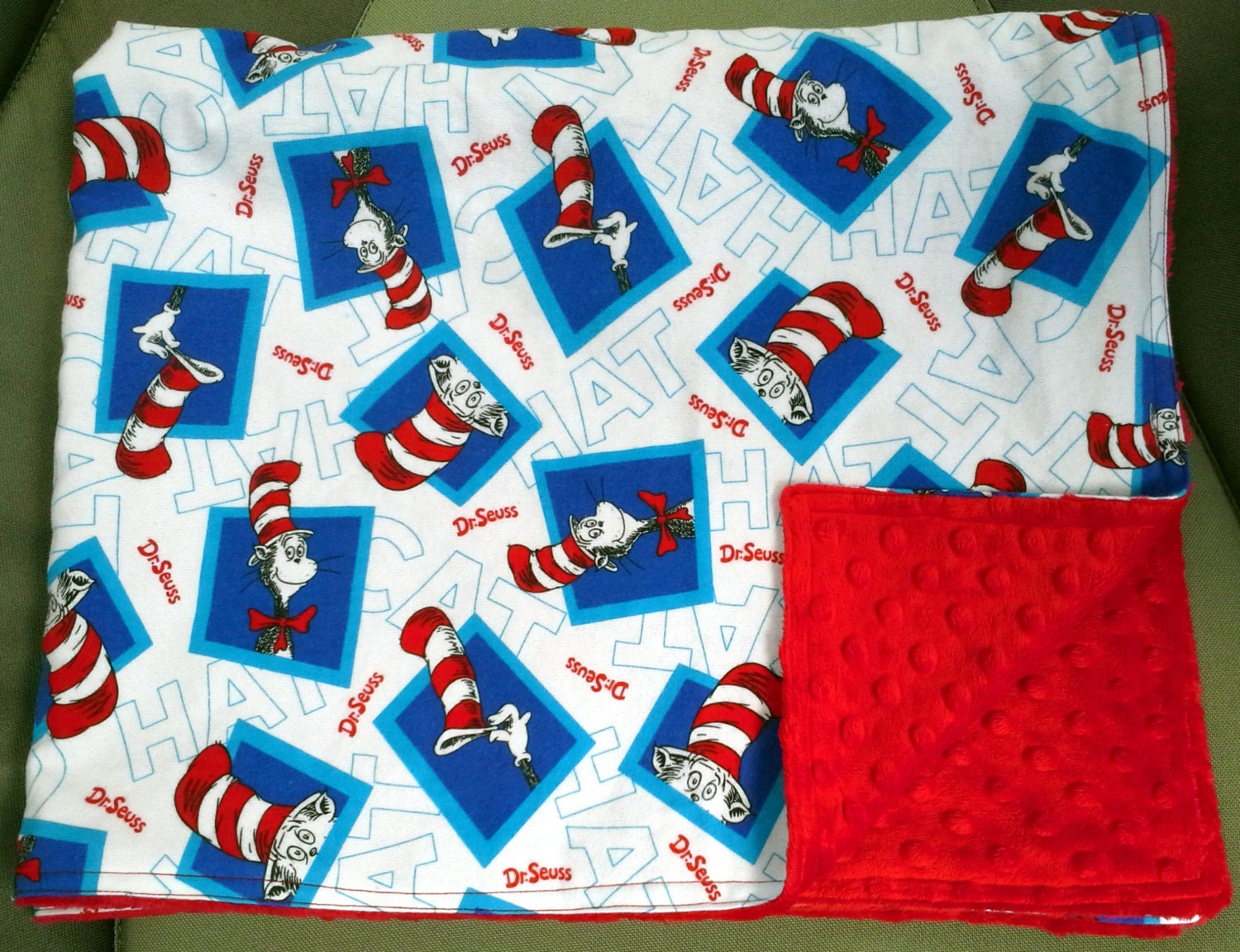 Baby Blanket Dr. Seuss Cat In The Hat Flannel and Bright Red