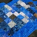 Batik Table Runner Snow Day WInter Blue Quilted