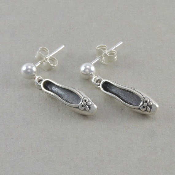 Ballet Shoe Earrings Sterling Silver pointe by SixSistersBeadworks