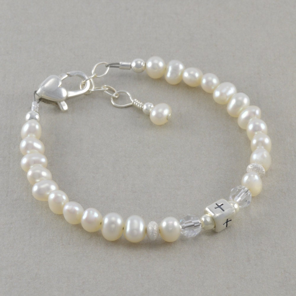 Baby Baptism Bracelet christening pearl by SixSistersBeadworks