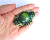Gift Brooch green agate embroidery FREE SHIPPING