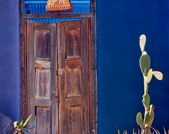 Wall Art livingroom, Rustic home decor, blue, antique wood door, antique door, wall art, Tucson, Mexican decor, southwestern decor, door