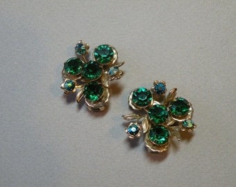 Vintage Emerald Crystal Flower Earrings