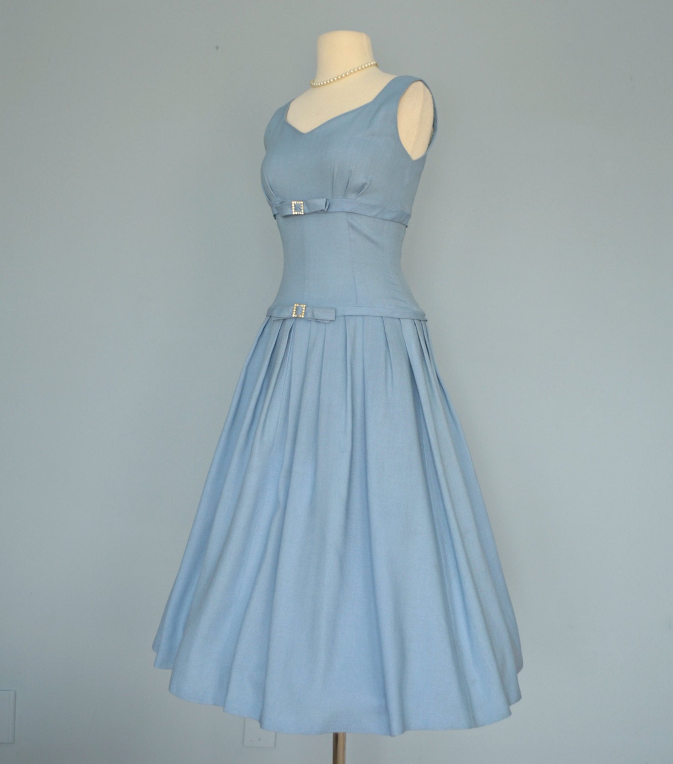 Vintage 1950s Party Dress...Chic Blue Linen Party Dress Mother